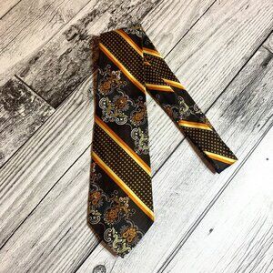 Vintage 70s Tie Brown Orange Geometric Retro Psychedelic Disco Wide Necktie